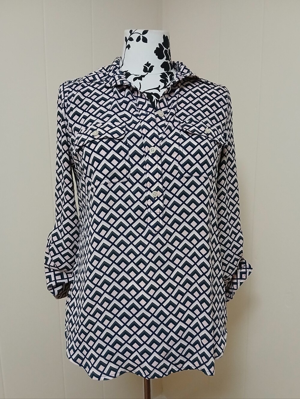 LOFT Geometric Button-Down Blouse - Picture 6 of 9